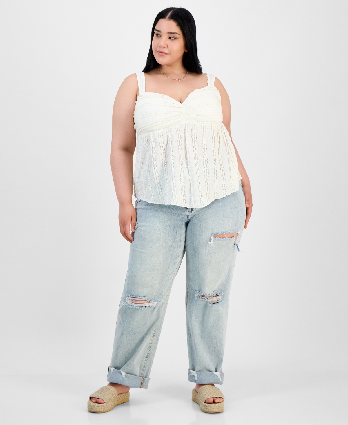 Trendy Plus Size Lace-Trim Sweetheart-Neck Tank - Egret