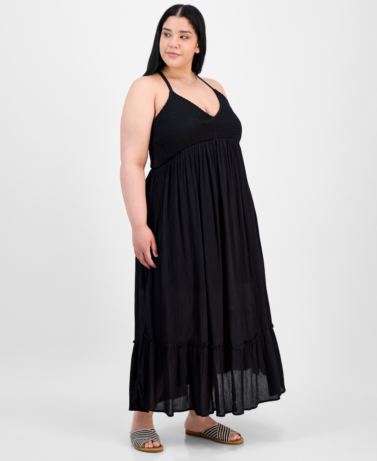 ABSOLUTELY FAMOUS TRENDY PLUS SIZE SMOCKED X-BACK MAXI DRESS 