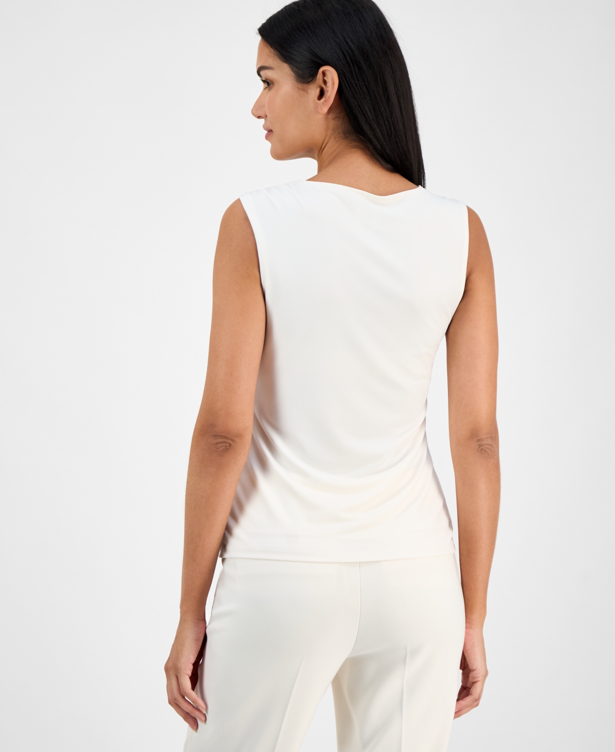 Anne Klein Asymmetric Ruched Tank In White Dove
