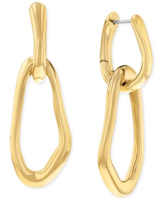 Gold-Tone Stainless Steel Statement Link Charm Hoop Earrings 