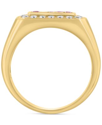 EFFY&reg; Men's Ruby (5/8 ct. t.w.) Diamond (3/8 ct. t.w.) Baguette Halo Ring in 14k Gold
