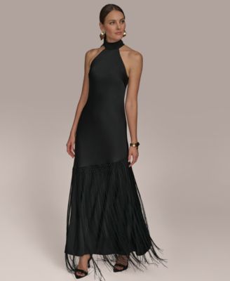 Donna Karan New York Women's High-Neck Fringe Gown - Macy's