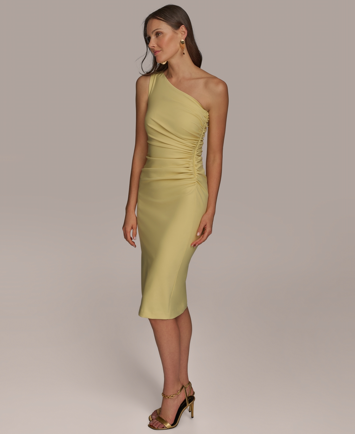 Donna Karan New York Ruched One-shoulder Cocktail Dress In Green