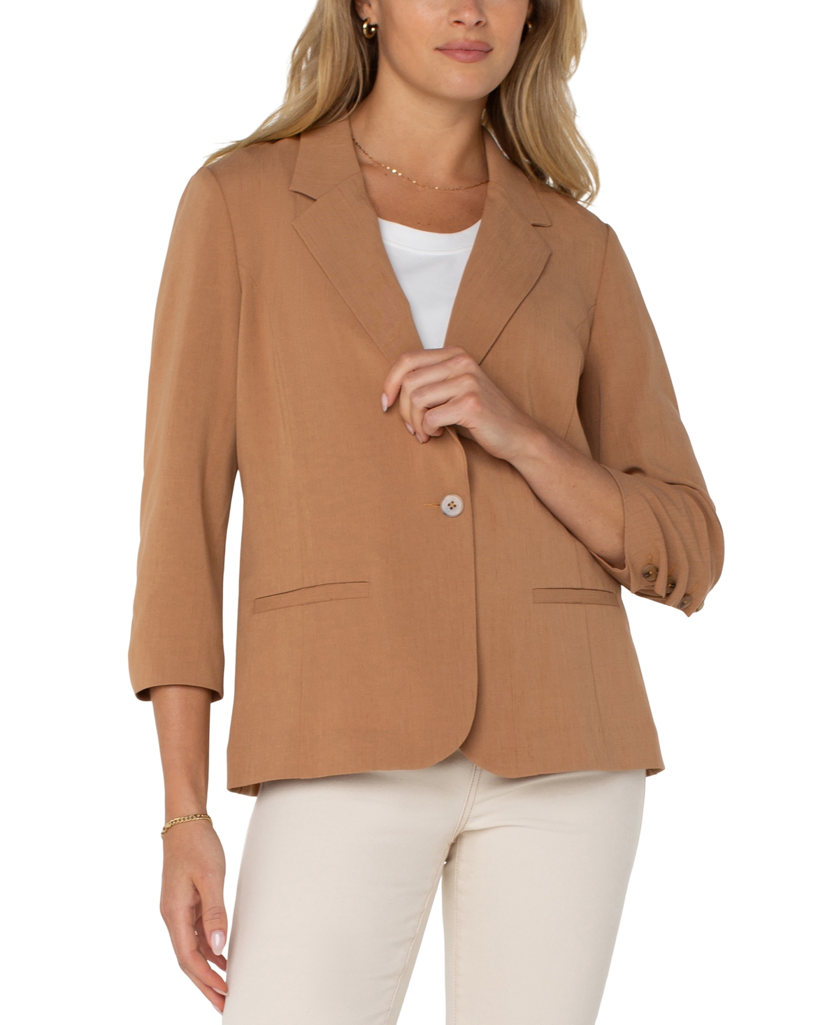 Women's Fitted Blazer with Ruched Sleeves - Portobello