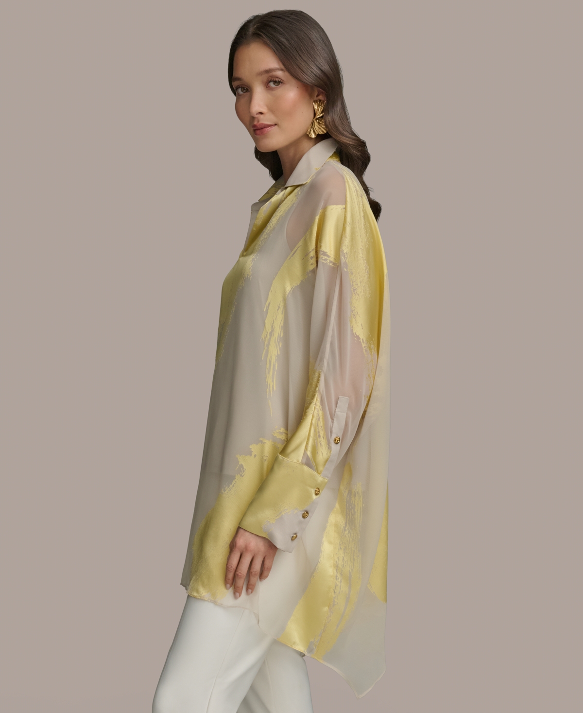 Donna Karan Womens Brushstroke Burnout Tunic Slim Leg Pants In Tuscan Grey,panna Cotta