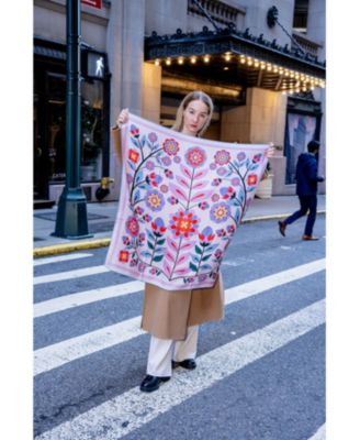 Double Sided Wool Silk Scarf Of Pink Garden