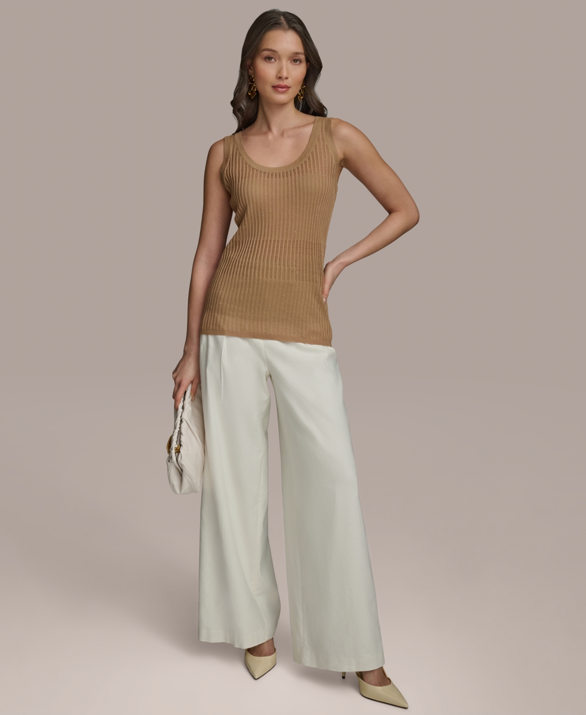Shop Donna Karan Women's Ribbed Sweater Shell In Hazelnut
