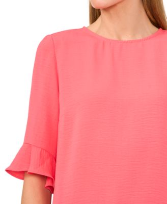 Women's Textured Ruffled-Cuff 3/4-Sleeve Crew Neck Blouse