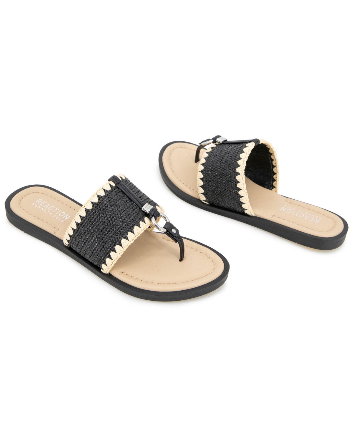 Kenneth Cole Reaction Women's Sabriya Slide Flat Sandals In Black Raffia