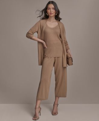 DONNA KARAN WOMENS OPEN FRONT CARDIGAN SWEATER RIBBED SWEATER TANK PULL ON PANTS 