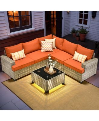Outdoor Patio Furniture Set,6 Pieces Rattan Sectional Patio Furniture Set,Outside Coversation Set with Extra Deep Outdoor Sofa Couch and Solar Coffee Table for Porch Balcony Backyard Deck Poolside