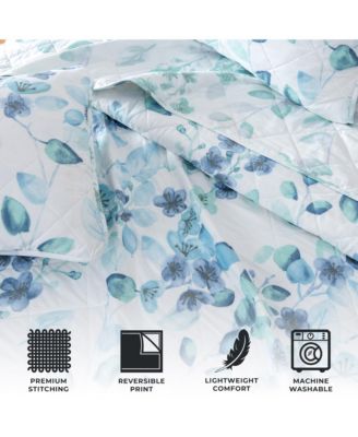 Watercolor Leaves Microfiber Quilt Set With Shams