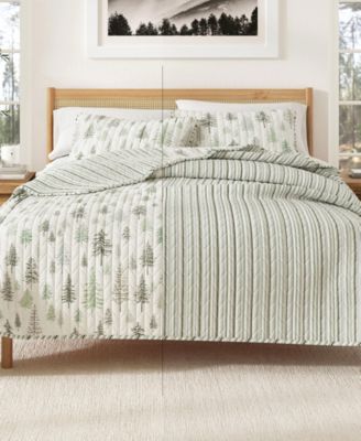 Rustic Lodge Trees Microfiber Quilt Set With Shams