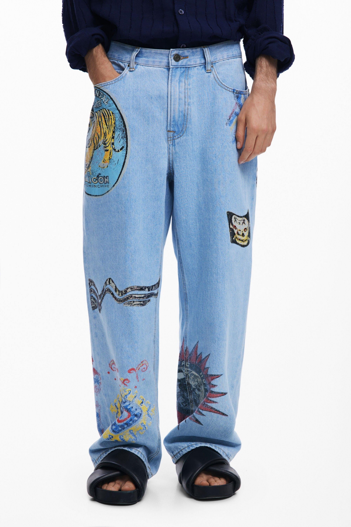 Men's Patchwork jeans - Medium blue