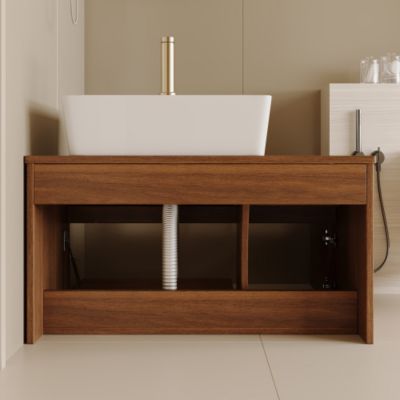 31.5inch Floating Single Bathroom Vanity with Sink High Quality Solid Wood Top Vessel Ceramic Sink