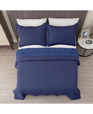 Textured Spandex Solid Quilt Set With Shams