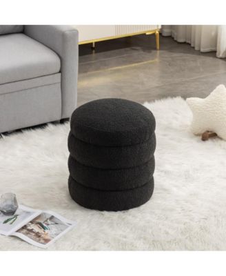 Soft Boucle Round Ottoman, Upholstered Footrest Stool, for Living Room & Bedroom-The Pop Home