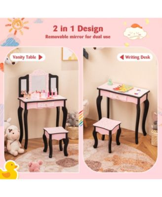 2 in 1 Princess Dressing Table Writing Desk with Cute Leopard Print 3 Makeup Accessories