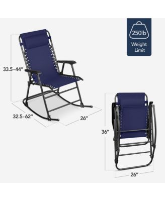 Folding Outdoor Zero Gravity Rocking Lounge Chair w/ Headrest Pillow