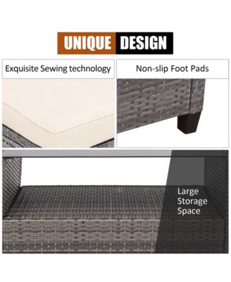 4 Piece Rattan Outdoor Conversation Sectional Sofa Set Patio Furniture Set w/ Cushions