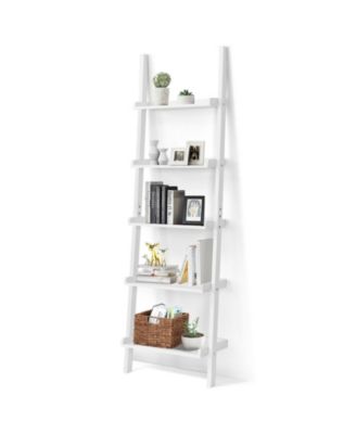 5-Tier Wall-leaning Ladder Shelf Display Rack for Plants and Books
