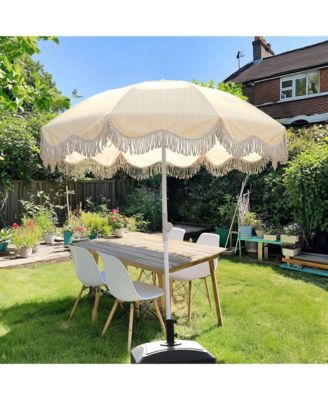 6Ft Fringe Patio Umbrella with Push Button Tilt Carry Bag UV30+ Outdoor Beach Yard Pool Party Deck Purple Stripe