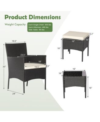 5 Piece Patio Rattan Conversation Set Outdoor Wicker Sofa Set  with 2 Ottomans