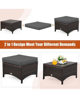 5 Piece Outdoor Patio Rattan Conversation Sofa Furniture Set w/ Cushions