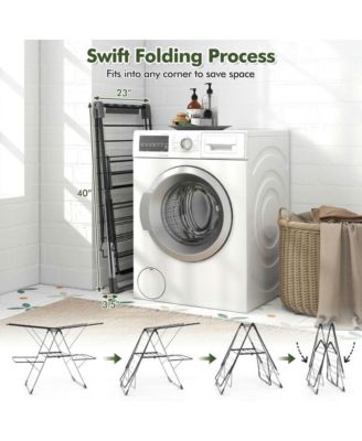 2-Tier Clothes Drying Rack with 33 Drying Rails and Height Adjustable Gullwings