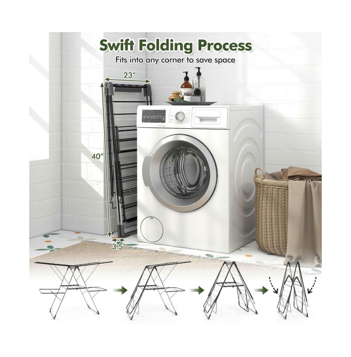 2-Tier Clothes Drying Rack with 33 Drying Rails and Height Adjustable Gullwings