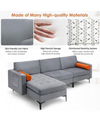 Modular L-shaped 3-Seat Sectional Sofa with Reversible Chaise and 2 USB Ports