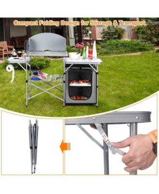 Foldable Outdoor BBQ Portable Grilling Table with Windscreen Bag
