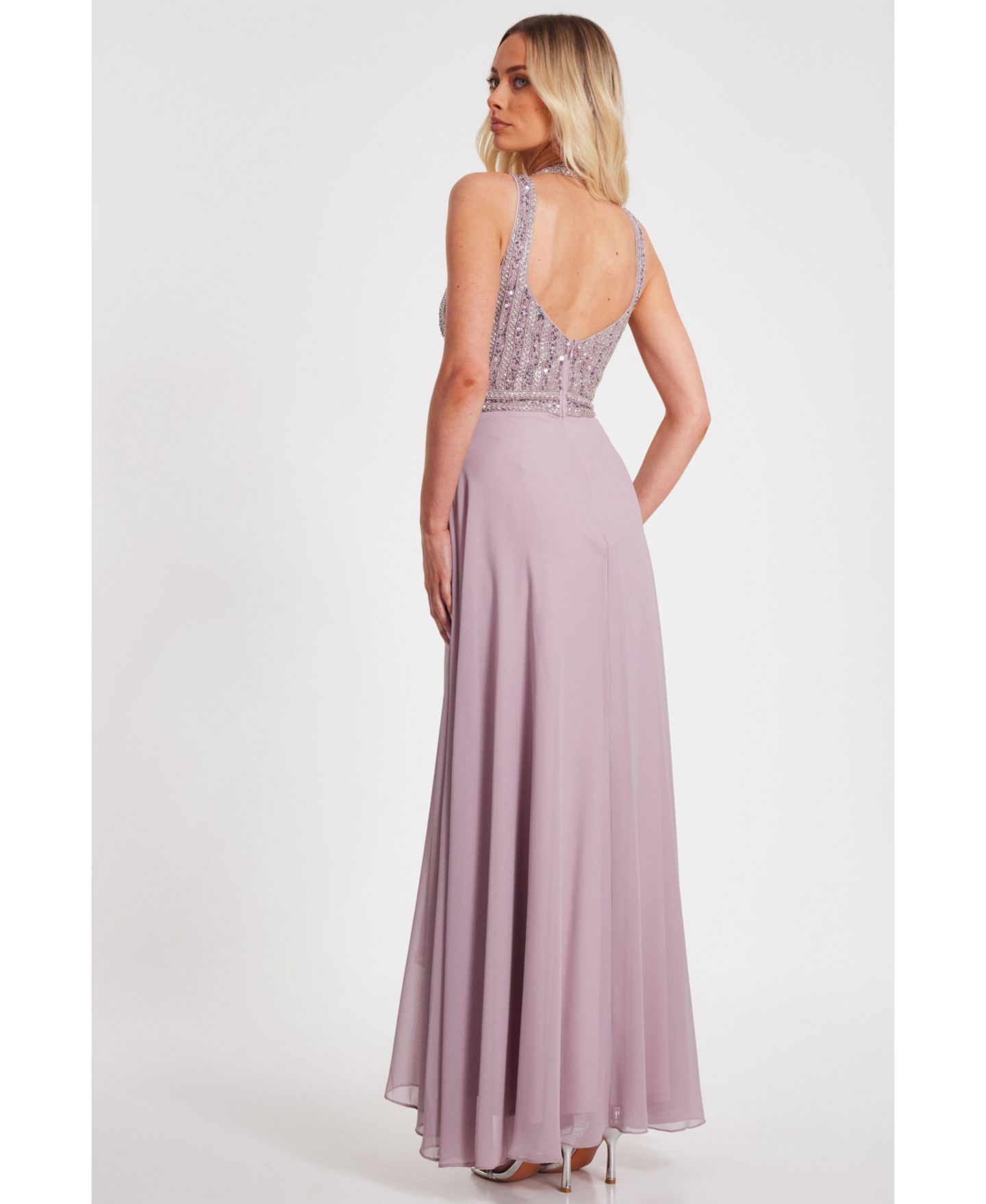 Женское платье QUIZ Chiffon High Neck Sleeveless, цвет: Приглушённый фиолетовый — фото 3