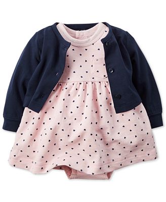 Carter's Baby Girls' 2-Piece Dot-Print Dress & Navy Sweater Set ...