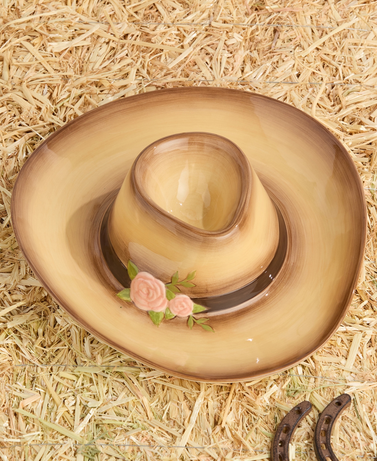 Certified International Rosewood 3-d Cowgirl Hat Chip And Dip Server In Miscellaneous