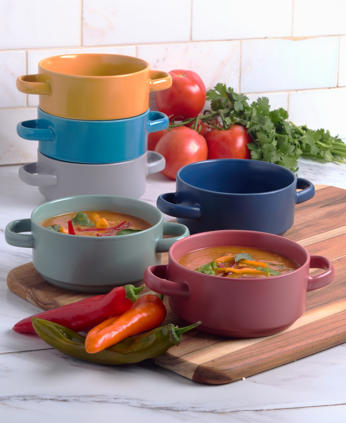 Certified International Matte Glaze Soup Crocks, Set Of 6, Service For 4 In Miscellaneous