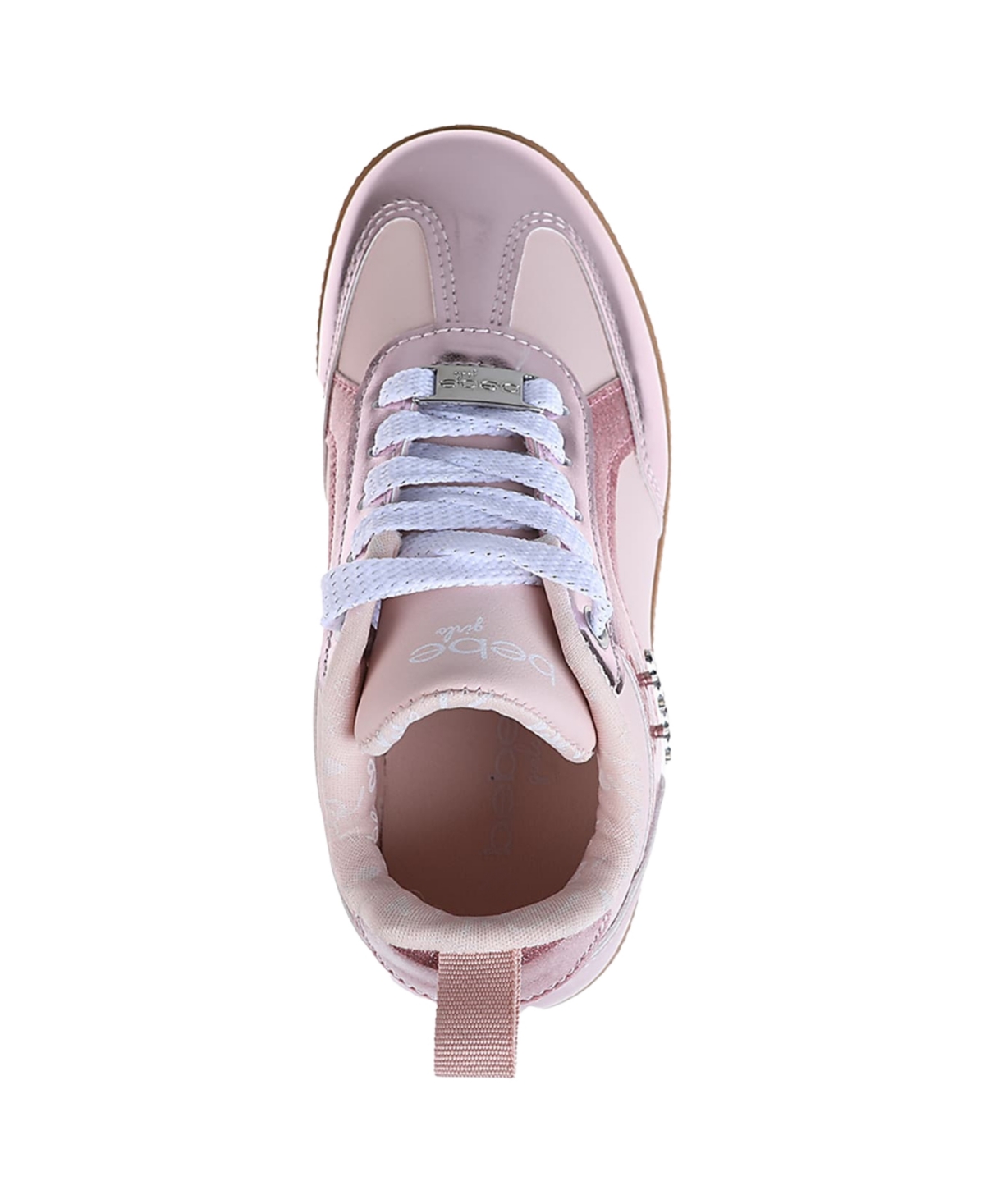 Bebe Little Girls Sparkly With Glitter Patent And Logo Rivets Sneakers In Blush