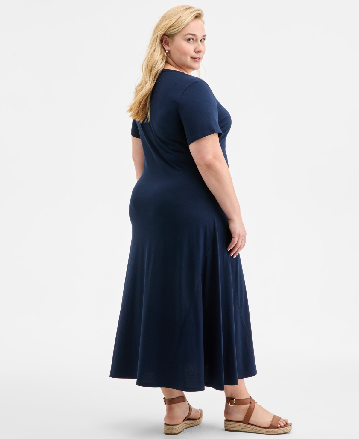 Style & Co Plus Size Solid Short-sleeve Maxi Dress, Exclusively At Macy's In Industrial Blue