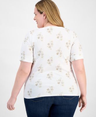 Plus Size Printed Elbow-Sleeve Top, Exclusively at Macy's