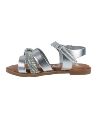 Little Girls Flat with Rhinestone and Heart Charm Sandals