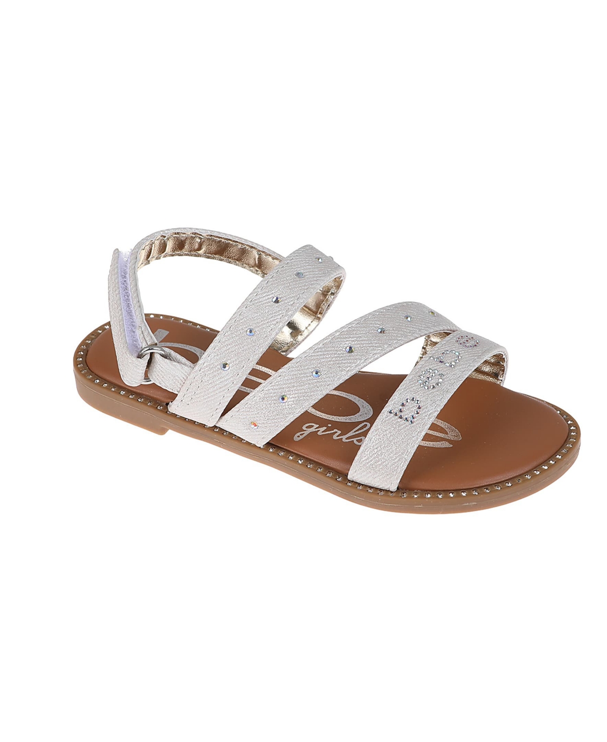 Bebe Little Girls Flat With Rhinestone And  Ornamentation Sandals In Tan