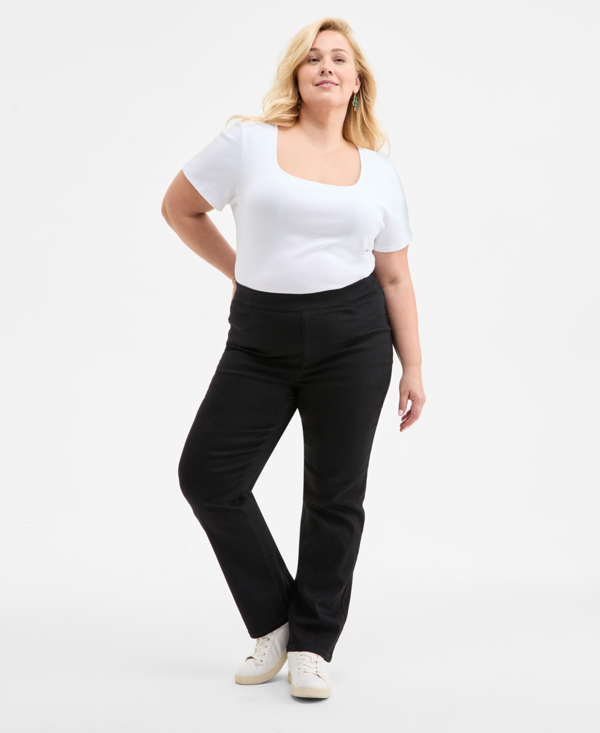 Plus Size Straight-Leg Pull-On Jeans, Exclusively at Macy's - Ashby