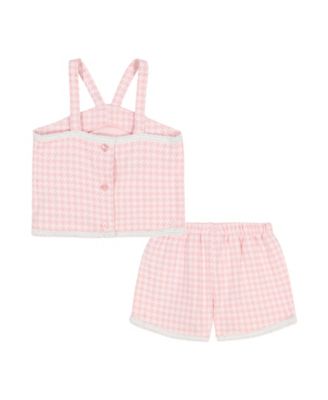 Toddler and Little Girls 2-Piece Jacquard Checkered Knit Halter and Shorts Set