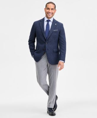 Men's Modern-Fit Navy Boucle Plaid Sport Coat