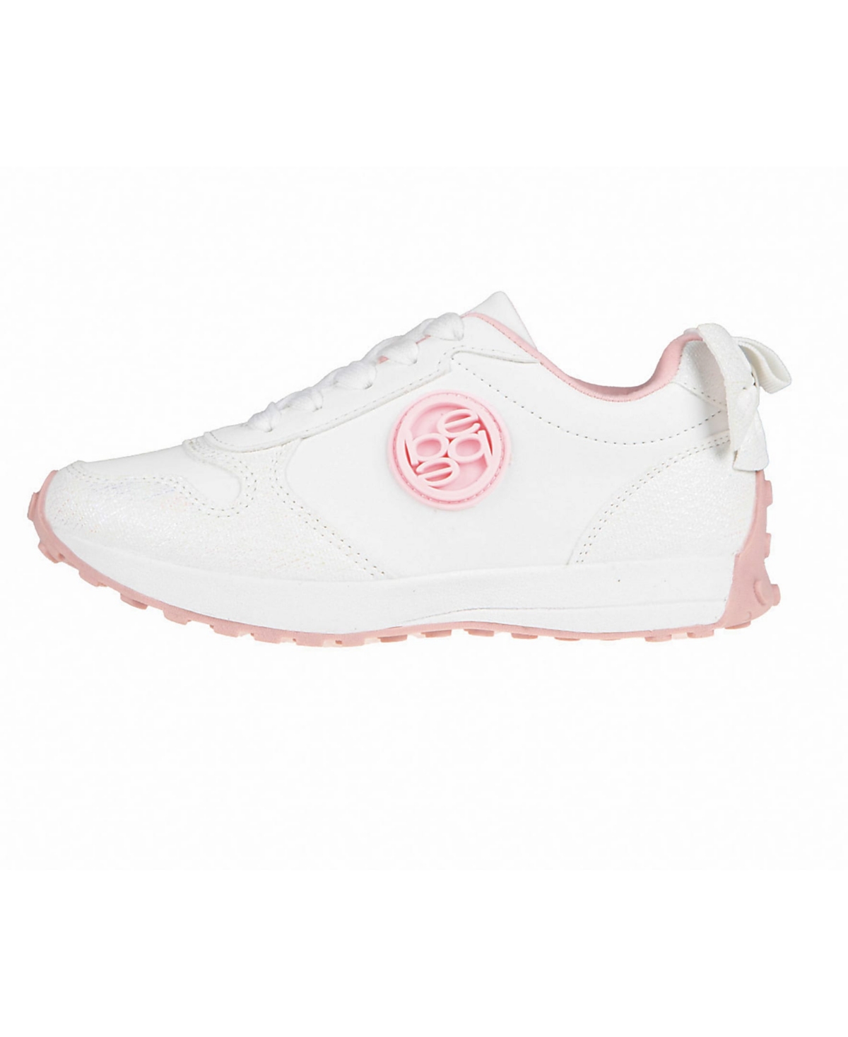 Bebe Little Girls With  Medallion And Double Layer Bow At Back Jogger Sneakers In White