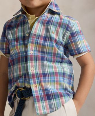 Toddler and Little Boys Plaid Oxford Short-Sleeve Shirt