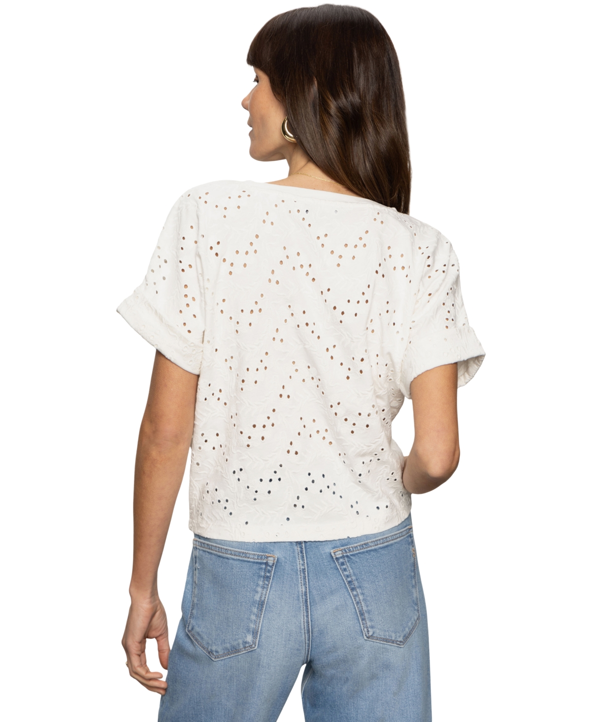 Shop Sanctuary Women's Cotton All Day Eyelet Tie-front Tee In Bleached White
