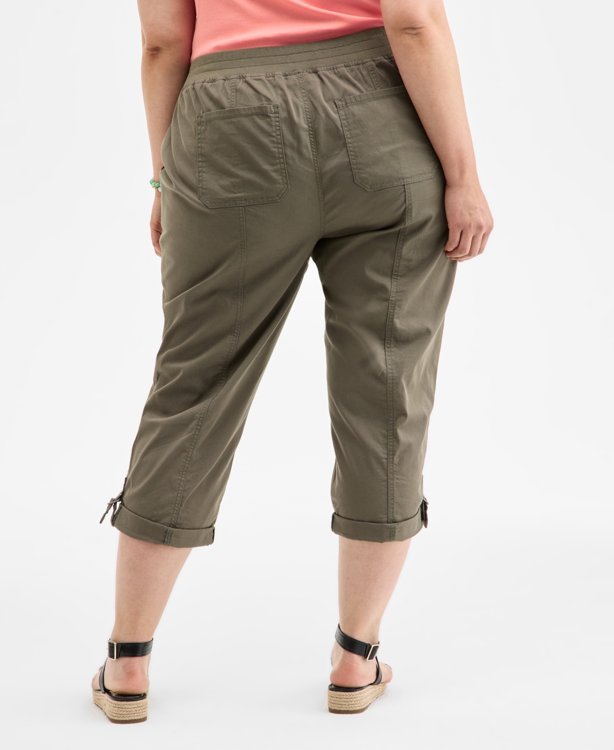Style & Co Plus Size D-ring Cuffed Capri Pants, Exclusively At Macy's In Olive Drab