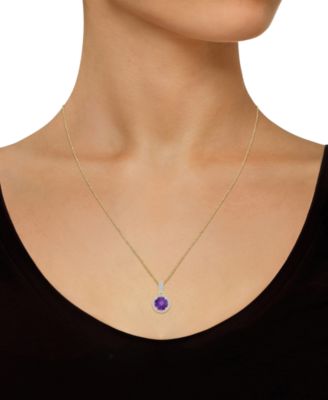 Lab-Created Amethyst (1-1/4 ct. t.w.) & Lab-Created White Sapphire (1/6 ct. t.w.) Halo 18" Pendant Necklace in 14k Gold (Also in Additional Gemstones)