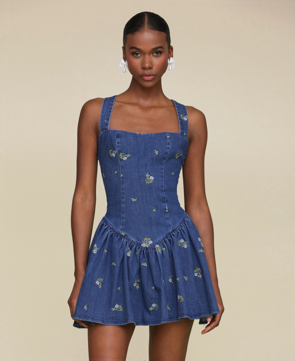 Shop Avec Les Filles Women's Drop-waist Flounce Romper Dress In Kauri Wash,ditsy Floral